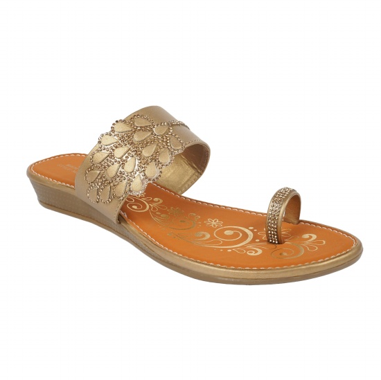 Floral Designed Slipper Golden
